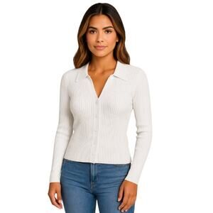 Superdown Ribbed Knit Long Sleeve Button Front Cardigan in White – NWT Size S